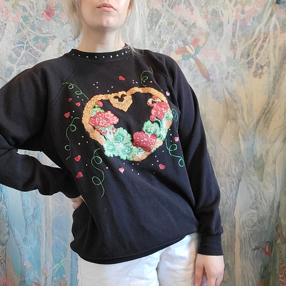 Vintage Handpainted Kitschy Valentines Sweater - Picture 7 of 7